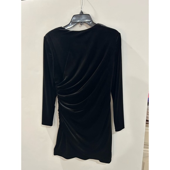 Alex Marie Nikki Black Velvet Stretch V-Neck Long Sleeve Ruched Wrap Dress Sz 8P - Picture 7 of 8